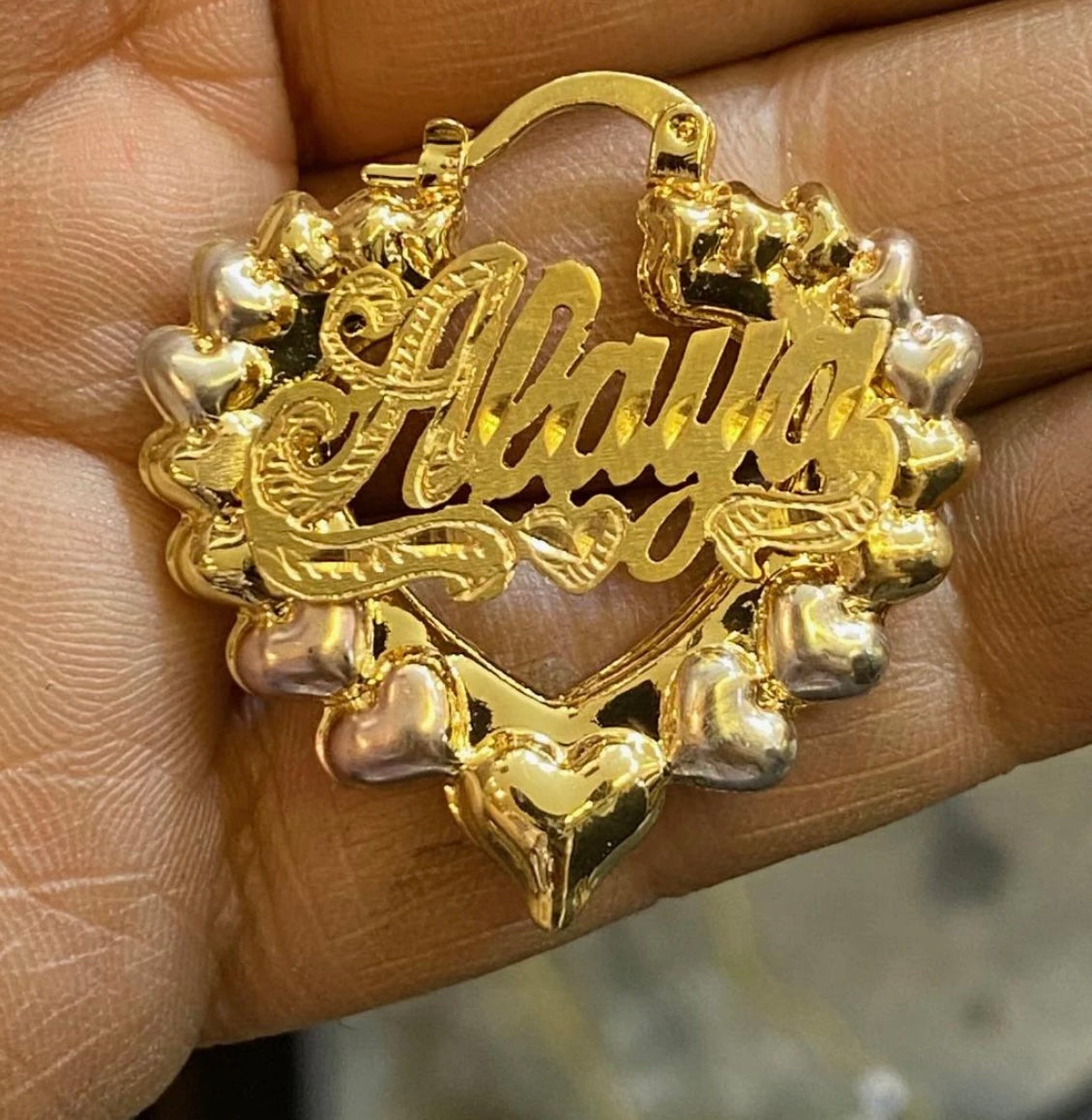 Heart shaped nameplate earring